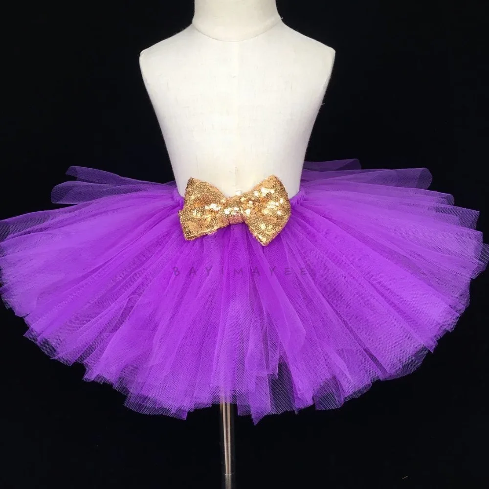Лидер продаж, зеленые юбки-пачки для маленьких девочек Детская пышная фатиновая юбка балетная юбка-пачка с золотыми блестками и бантом, Детские праздничные юбки для дня рождения - Цвет: Фиолетовый