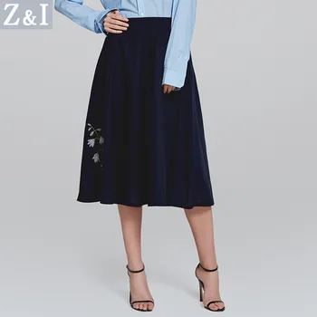 

2017 Autumn High Waisted Skirt for Women Fashion Pleated Thin Solid Embroidery Printing Skirts Casual Free Shipping
