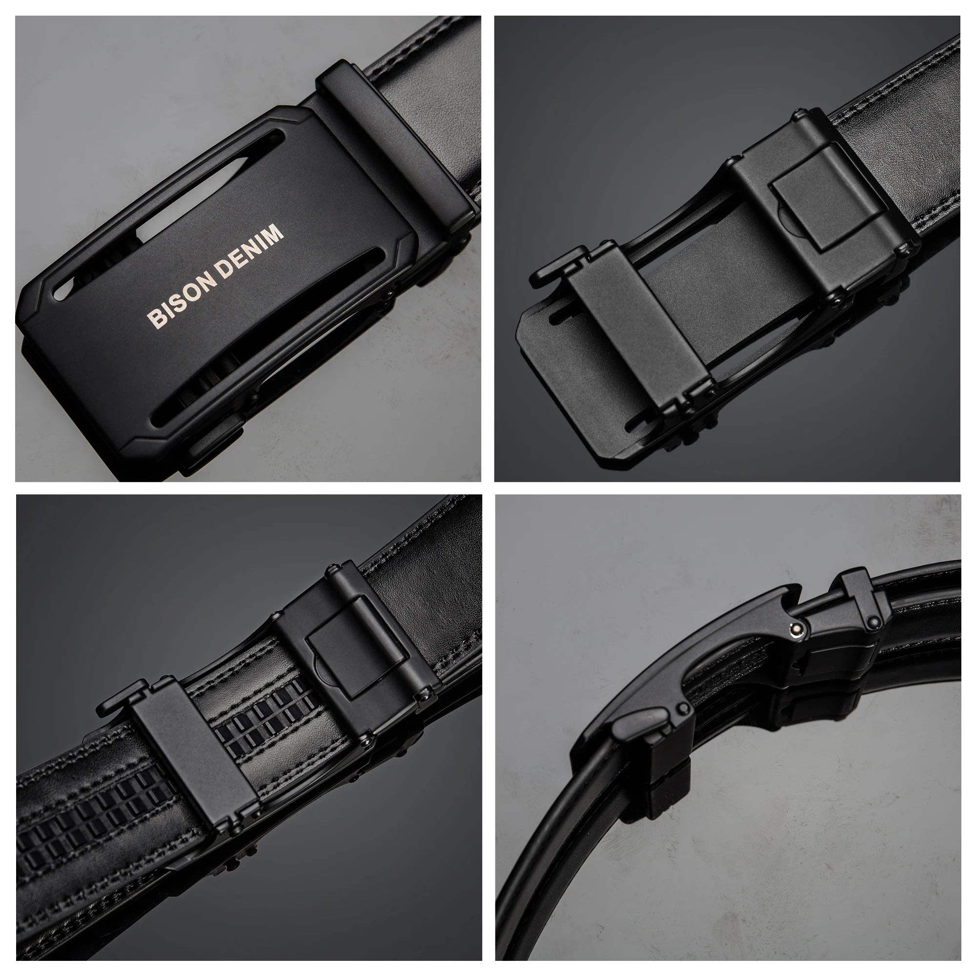 BISON DENIM Genuine Leather Male Belt Black Luxury Strap Belts for Men Cowskin Classic Fashion Pin Buckle men belt N71391