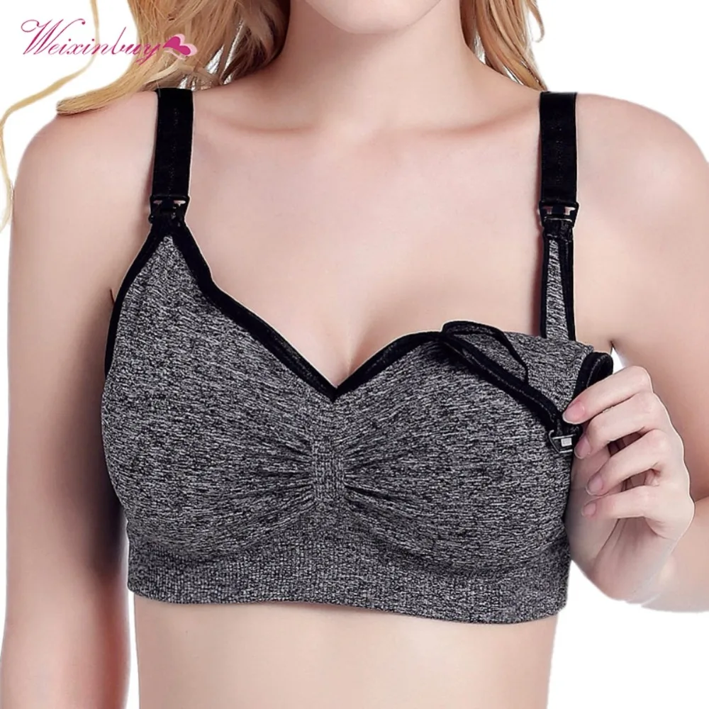 

WEIXINBUY Nursing Bra Breastfeeding Maternity Wire free Bras Push Up Pregnant Underwear Women Sports Tank Top Cross