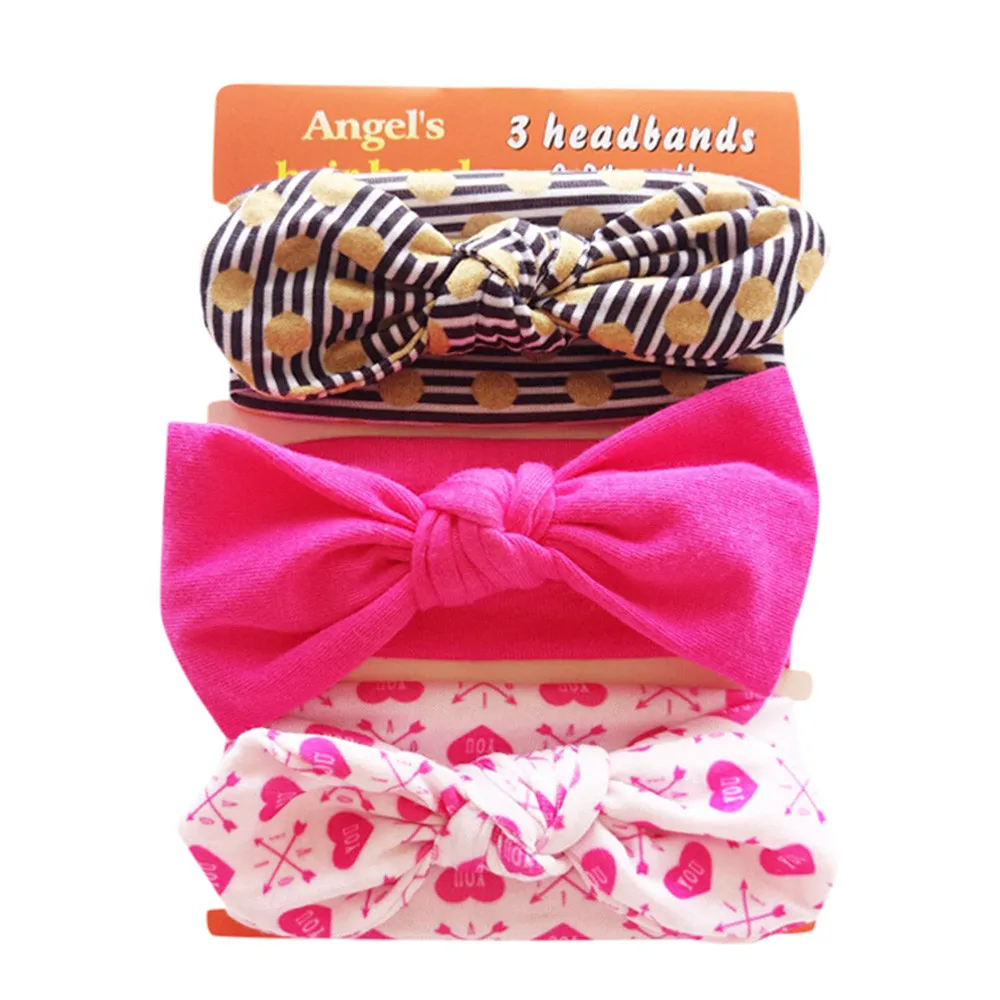 3PCS Newborn Cute Baby Girl Headband Baby Hair Accessories Set Bowknot Flower Print Turban Baby Hair Band Set For Baby Girls