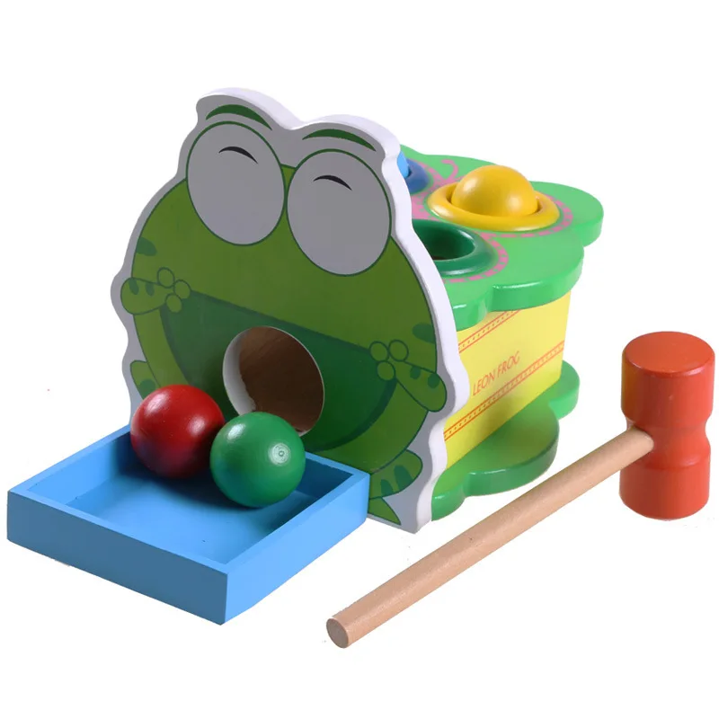  Mung Bean Frog Wooden Toys Batting Desk Table Hand Knock Ball Montessori Early Educational Colorful