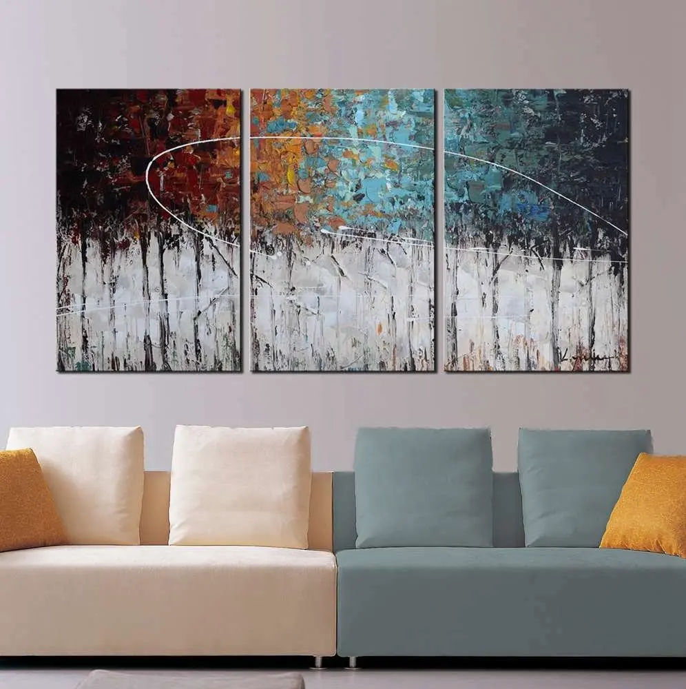 Modern Art Abstract Painting Color Forest 3 Panel Canvas Art Abstract Oil Painting On Canvas Handmade Wall Art Decor Home Art Abstract Paintings Oil Paintingpainting Color Aliexpress