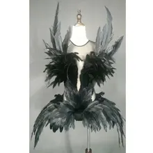 Сексуальный сценический костюм для певцов, певец, диджей, ds, бар, для ночного клуба, вечерние, черные, с перьями, для выступлений, костюм для танцев