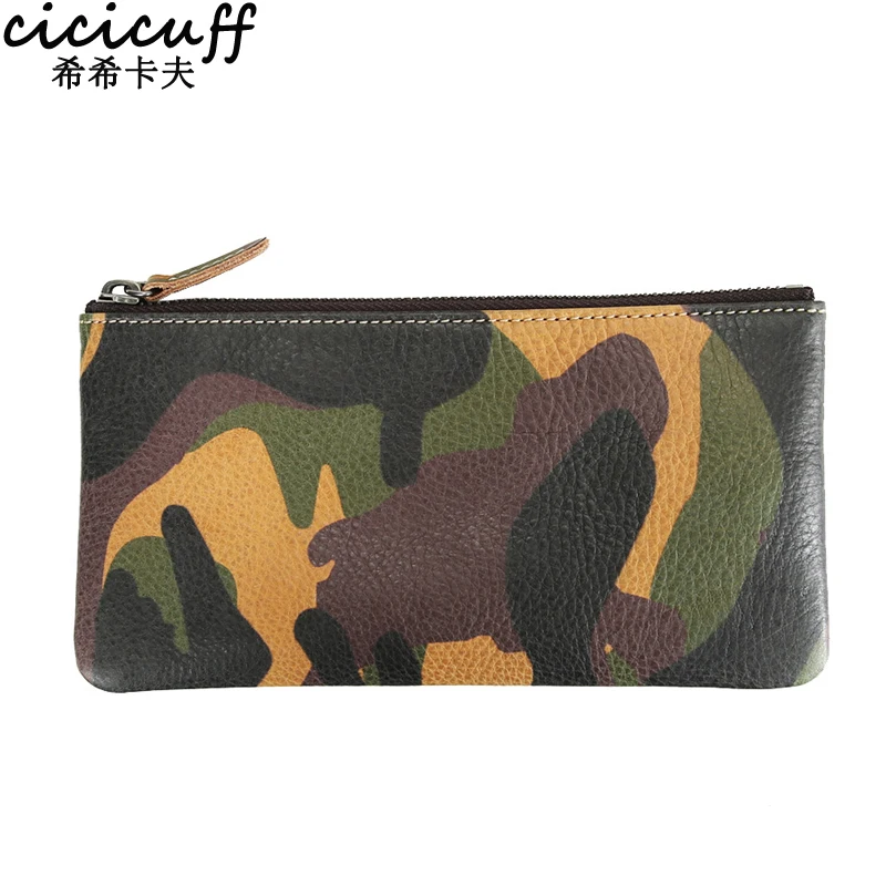 

CICICUFF Camouflage Wallet Men's Genuine Leather Long Section Zipper Ultrathin Money Bag Phone Credit Card Organizer Coin Purse