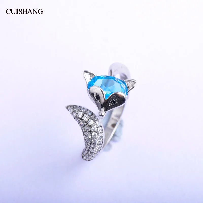 

CSJ Natural Gemstone Blue Topaz oval 5*7mm Solid 925 Sterling Silver Wedding fox Ring Fine Jewelry For Women Gift 2018 NEW