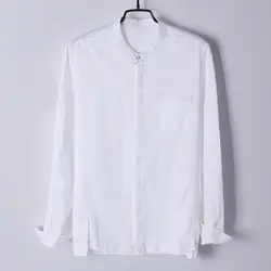 2018 осенью новый стенд воротник с длинными рукавами льняная рубашка мужская Повседневная модная белая мужская рубашка уникальный дизайн
