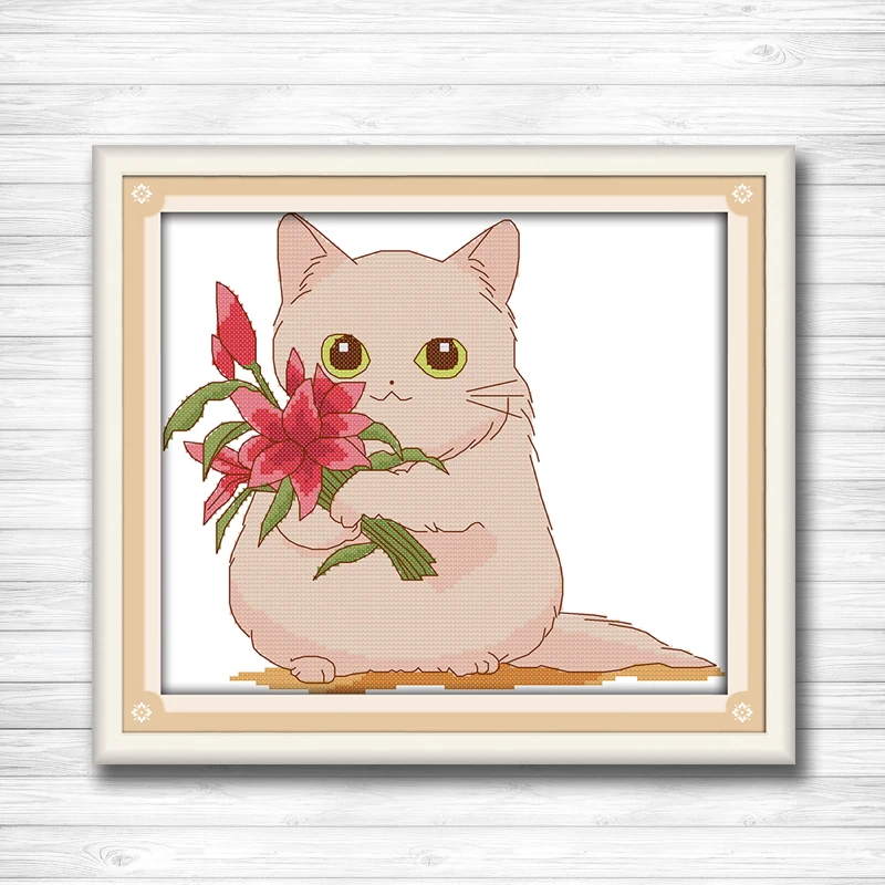 

A cat to Send flower paintings 14CT 11CT counted cross stitch kits embroidery set Needlework Set chinese cross stitch Home decor