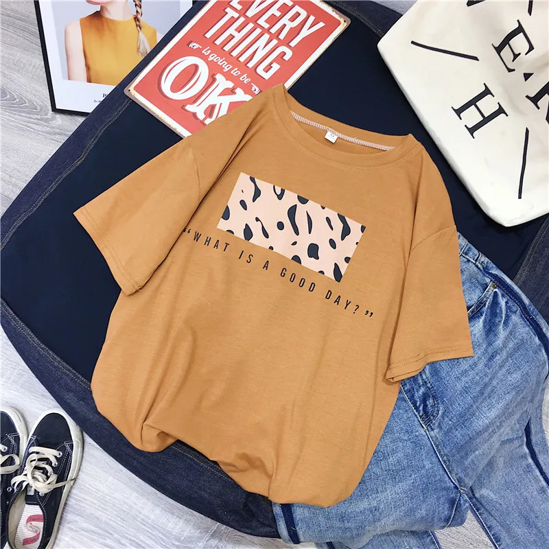 Hirsionsan женские футболки с леопардовым принтом, весна-лето, хит, повседневные футболки с круглым вырезом и коротким рукавом, крутая футболка Harajuku, женские топы - Цвет: coffee