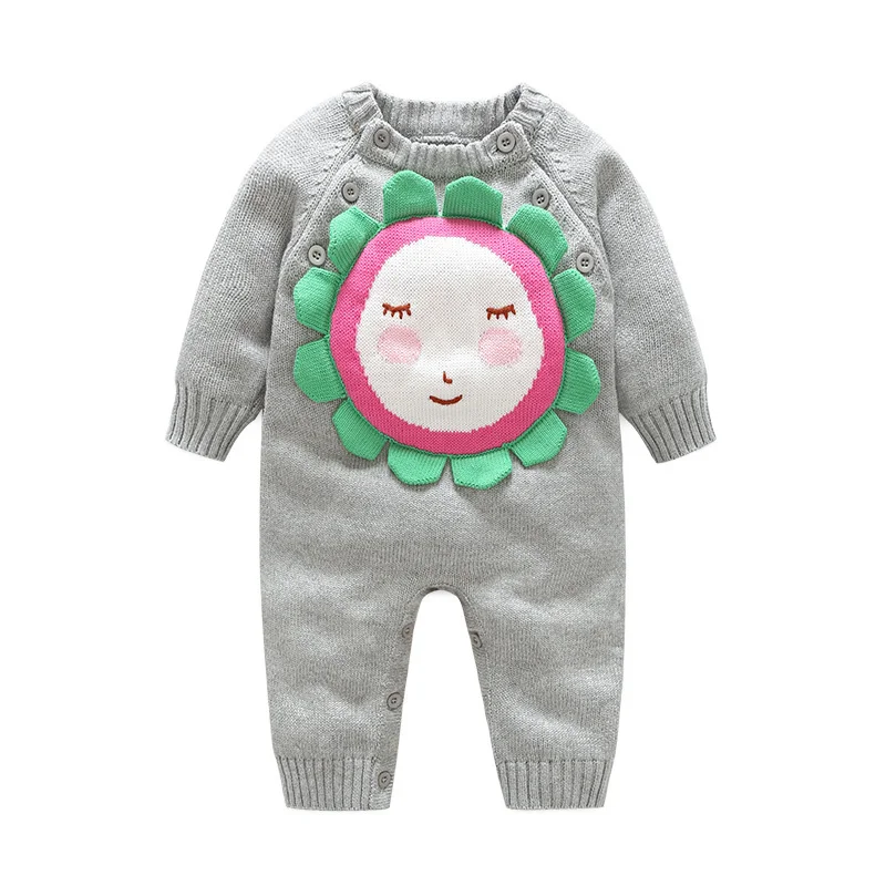 Knitted Cotton Baby Romper For Girls Sun Flower Warm Romper Sweater