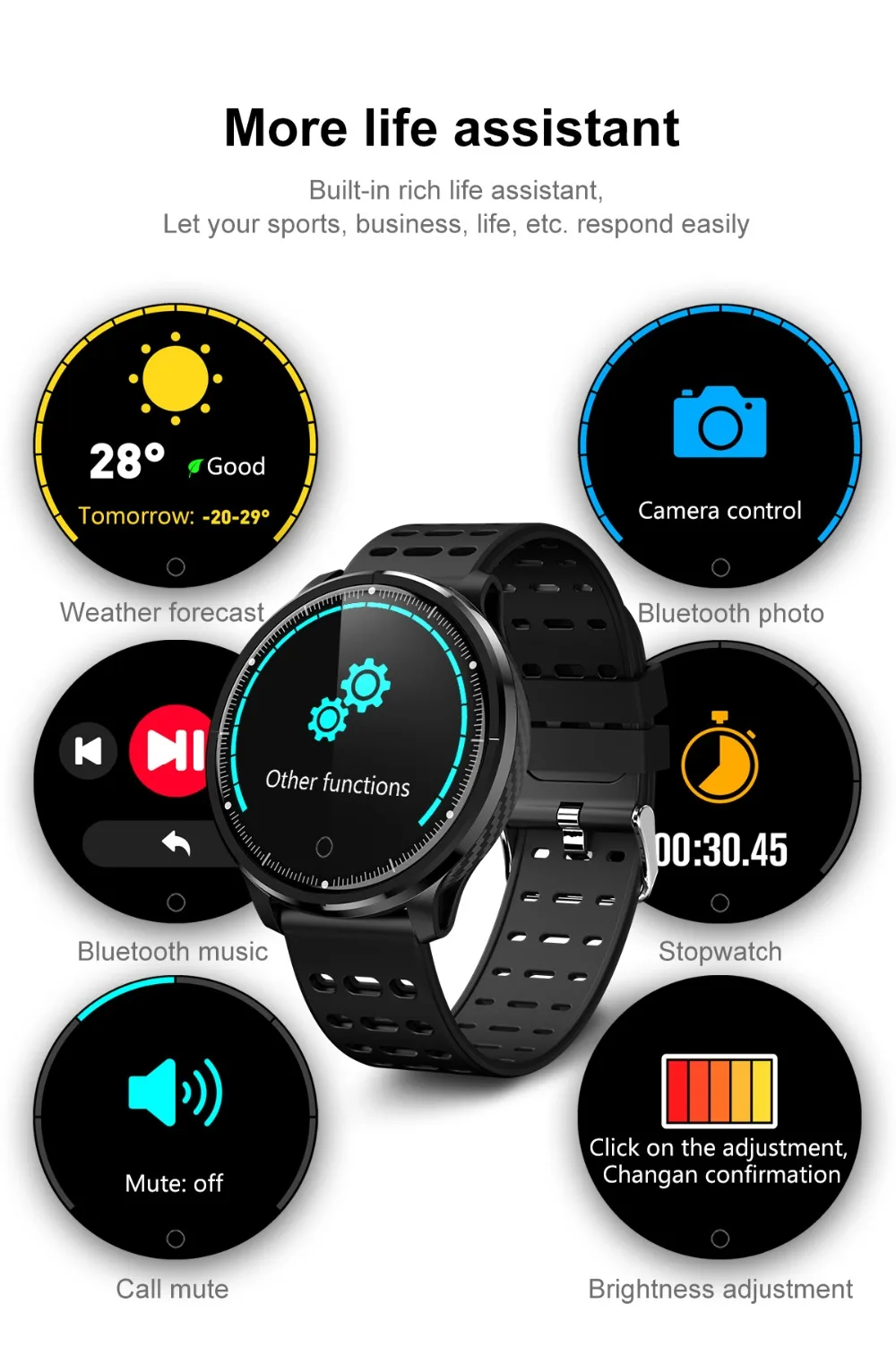 Высокое качество, голубой цвет большой экран P68 P71 смарт-фитнес-браслет 1,3 full круглый ips Экран smart watch телефон 2019 для android