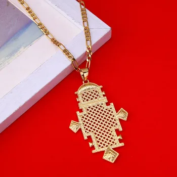 

Big Ethiopian Cross Pendant Chain Necklaces Gold Color Eritrea Jewelry Africa Crosses