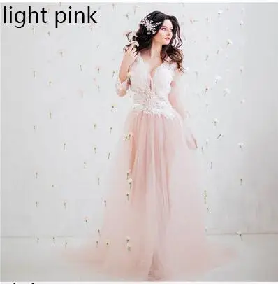 Настоящая фотография, сексуальное вечернее платье для беременных, прозрачное, жемчужное, кружевное, с аппликацией, рукав три четверти, Illusion Reak photo BHA2098 - Цвет: light pink
