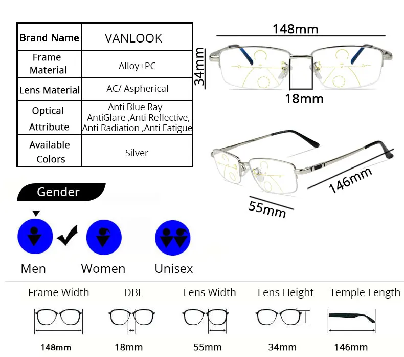 Многофокальные прогрессивные очки для чтения, мужские для компьютерного зрения, прозрачные Регулируемые очки, женские бифокальные очки+ 1,0 1,5 2,0 2,5 3 3,5 4