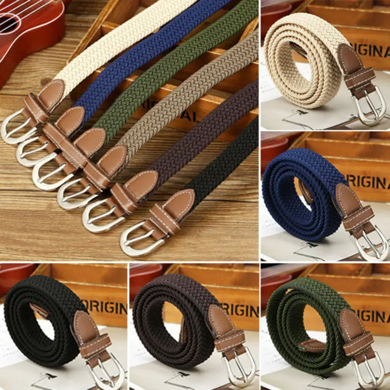 

US Men's Braided Elastic Woven Canvas Buckle Belt Waistband Waist Straps HOT