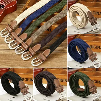

US Men's Braided Elastic Woven Canvas Buckle Belt Waistband Waist Straps HOT