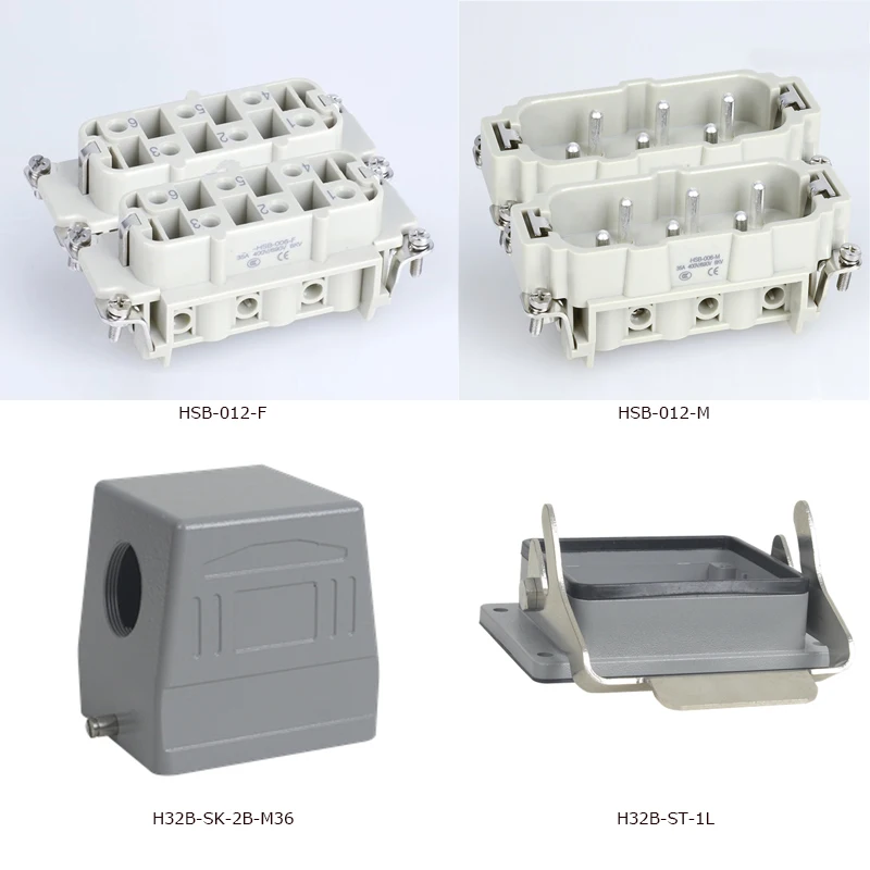 

HSB-012 35A 12 Pins Heavy Duty Connector 600V Aviation side hood and housing female male insert