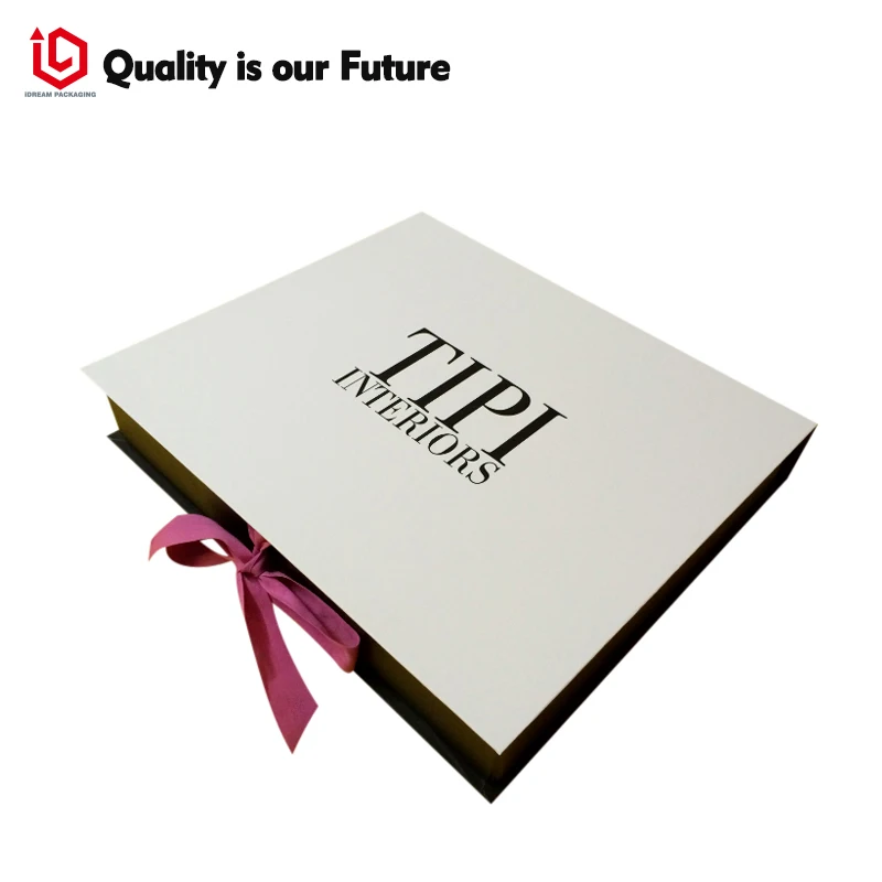 Retail packaging - rigid box with embossed logo printed on white matte laminated box lid,