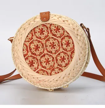 

Summer Bali Hand Woven Women Rattan Bag Round Shoulder Crossbody Bags Beach Straw Bag Bohemian Knitting Travel Circular Handbags