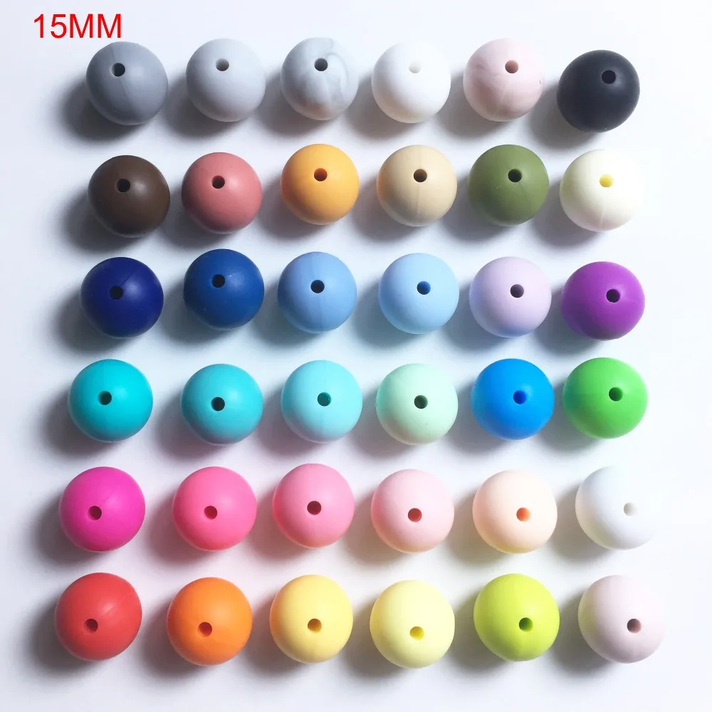 

Silicone Beads 1000pc 15mm Silicone Baby Teething Beads Food Grade Nursing Chewing Round Teether Silicone Beads Necklace
