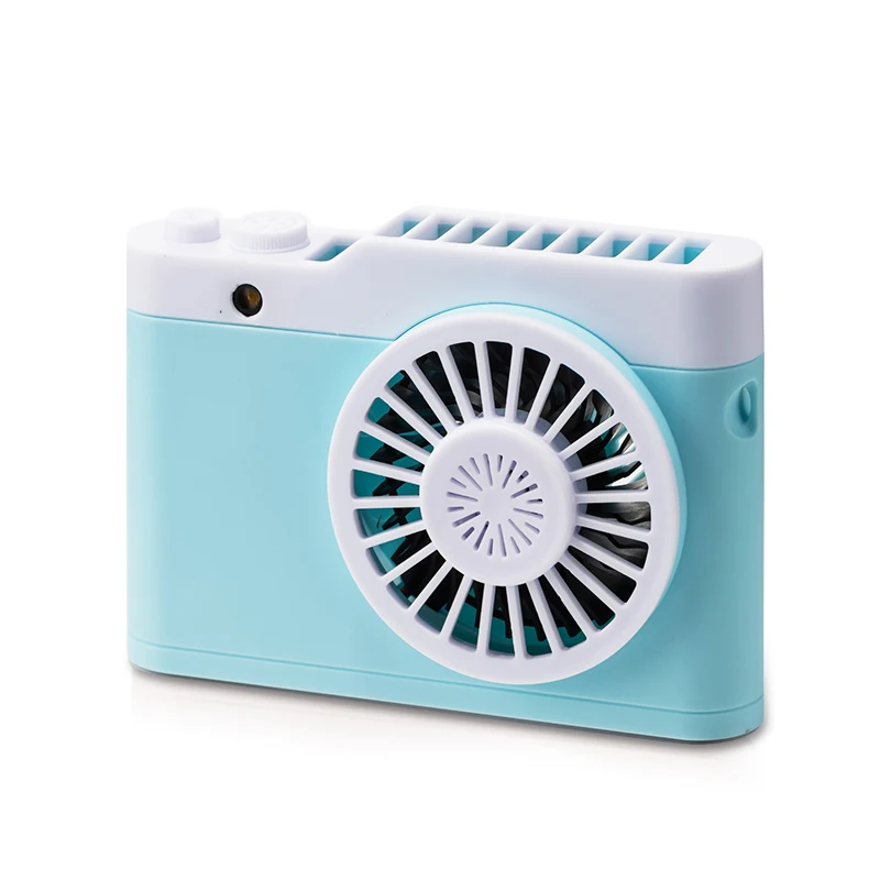 LEARNHAI Новое поступление, камера дизайн висячая Шея перезаряжаемая батарея работает мини электрический настольный вентилятор с коробка для ароматерапии - Цвет: Blue