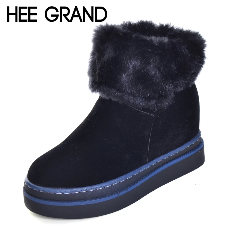 

HEE GRAND Ankle Boots Women Sewing Slip On Leisure Shoes Women Height Increasing Thick Heel Winter Women Snow Boots XWX6385