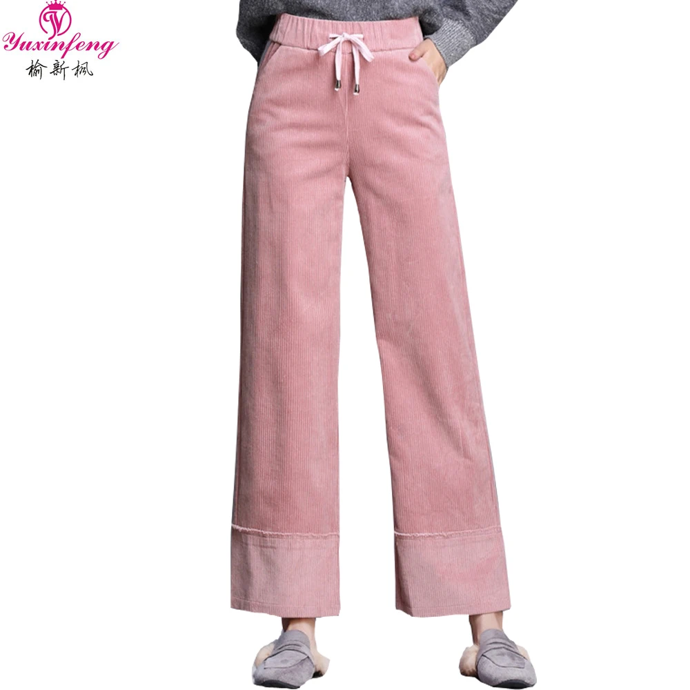 Yuxinfeng Autumn Spring Women Wide Leg Corduroy Pants Loose Large Plus