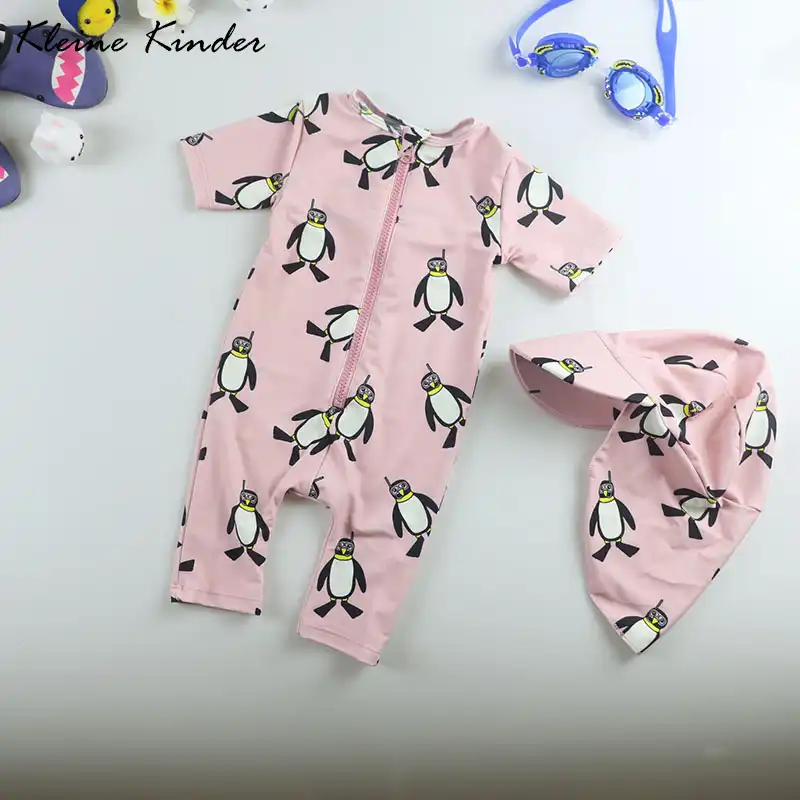baby bathing suit and hat