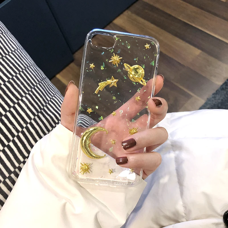 Блестящий чехол с блестками для iphone 6 6s Plus 7 8 Луной космосом звездами блестящие