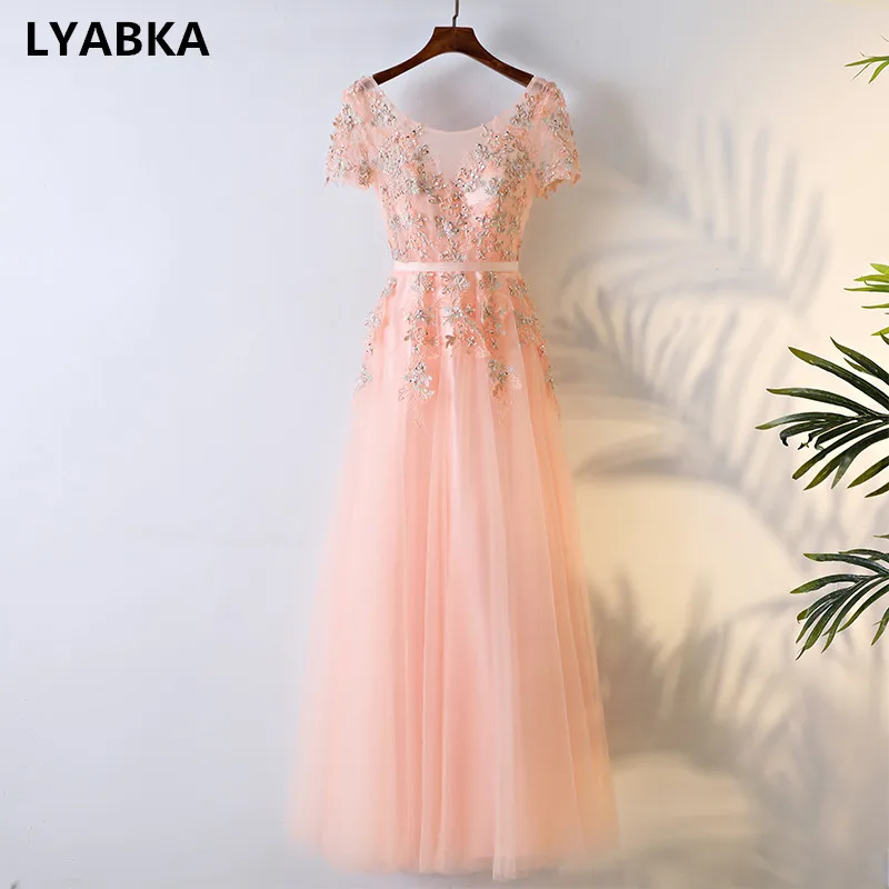 Scoop Neck Evening Dress Robe De Soiree Tulle With Appliques Dresses Short Sleeve Real Photo 2019 Vestido Festa | Свадьбы и