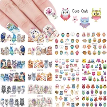 12 видов конструкций наклейки для ногтей с изображением милой Совы из мультфильма, милые птицы, животные, переводные наклейки с изображением цветов, водяные знаки, JIBN1153-1164