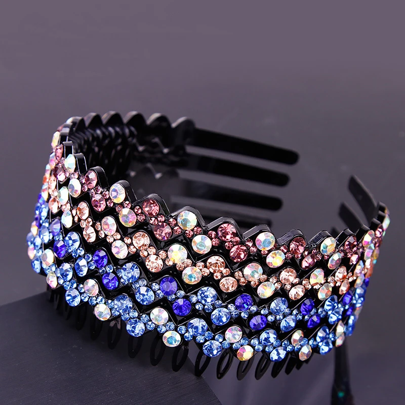 

1PC Fashion Rhinestone Flower Water Ripple Hair Hoop Headband for Women Hairbands Non-slip Bezel Headwear Hair Band Accessories