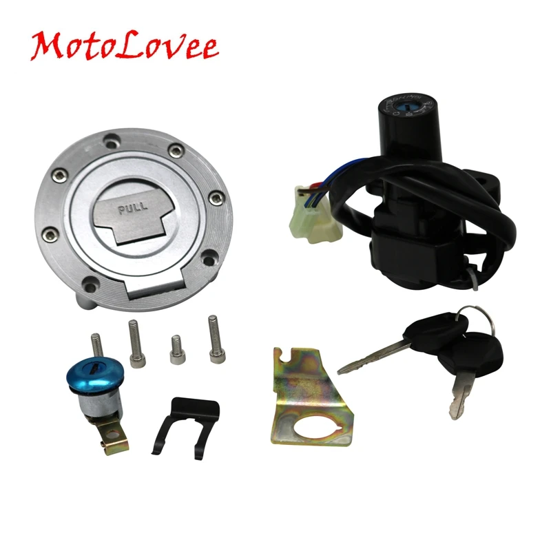 Motolove Motorcycle Ignition Switch Fuel Tank Cover Lock Assembly With Key Gas Cap Engine Hook Locking Key 1992-2013 gas fuel tank assembly