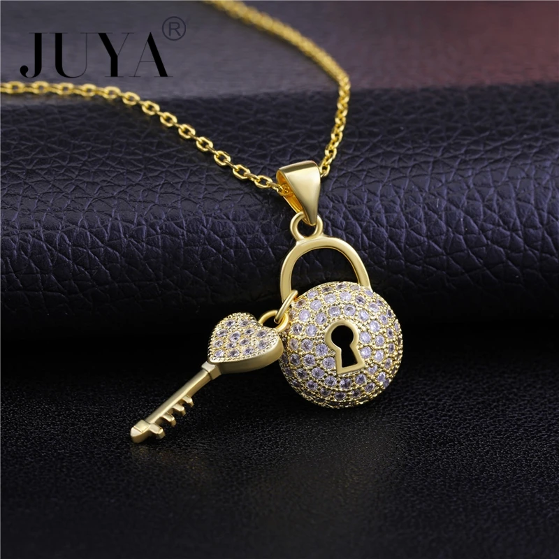 

collares mujer moda 2018 Luxury AAA Zircon Rhinestone Lock and Key Pendant Necklace For Women Jewelry Gift Gold Choker Necklaces