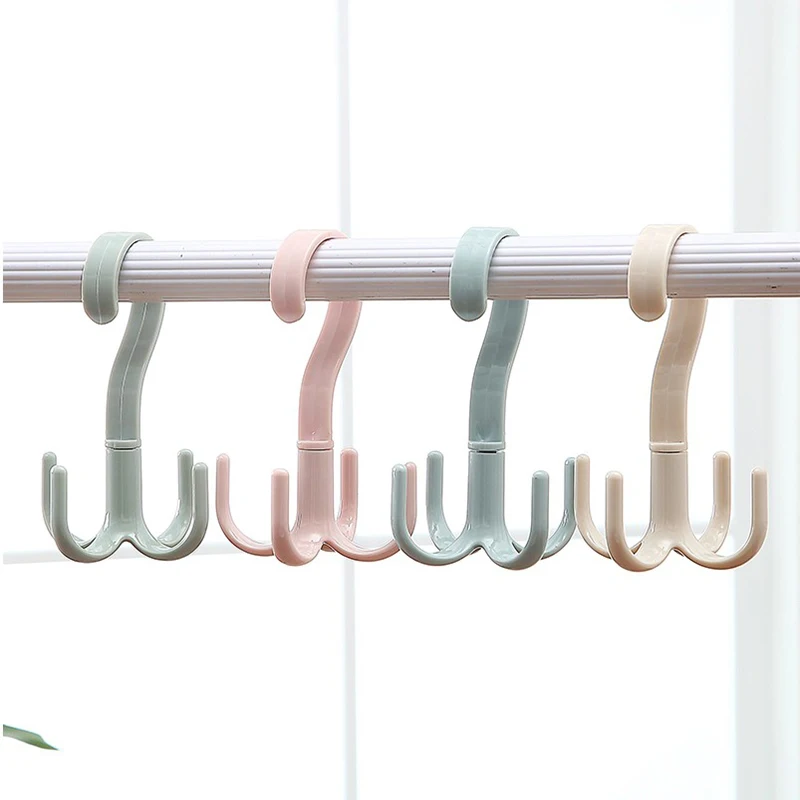 NEW 360 Degrees Rotated 4 Hooks Plastic Handbag Clothes Ties Bag Holder Shelf Hanger Hanging Rack Storage Organizer Hooks