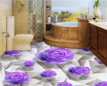 

beibehang 3d flooring advanced design wallpaper purple roses romantic bathroom bedroom 3D floor papel de parede 3d wallpaper