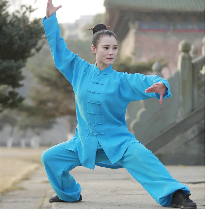 High quality  Unisex Autumn Winter Flax martial arts tai chi clothing morning jerseys Taijiquan Linen clothing Robe top + Pants