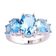 Овальной Огранки голубое серебряное кольцо ювелирные изделия Размер 6 7 8 9 10 11 12 13 дюймов