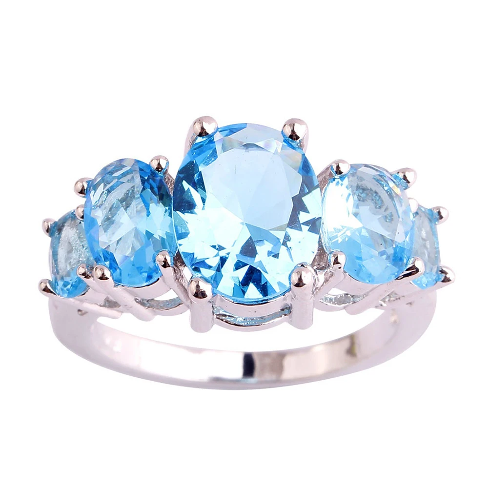 

Oval Cut Blue Silver Ring Fashion Jewelry Size 6 7 8 9 10 11 12 13 inch