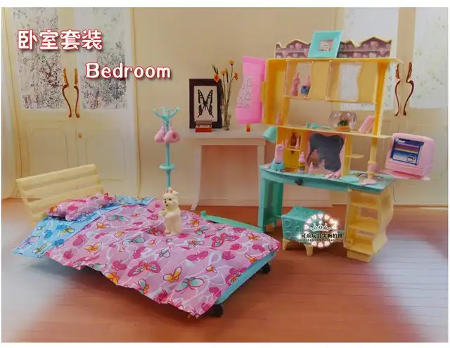 Us 22 21 21 Off New Design Doll Bed Cabinet Set Doll House Bedroom Furniture Diy Accessories For Barbie Kurhn Doll Pretend Play Toy Girl Gift In