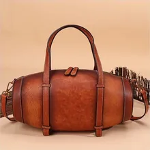 Box For Wine Bags Promotion Promotional Vintage Handmade Handbag Excellent Genuine Leather Bags Wine Box Shape Richer Women S Tote Bag Real