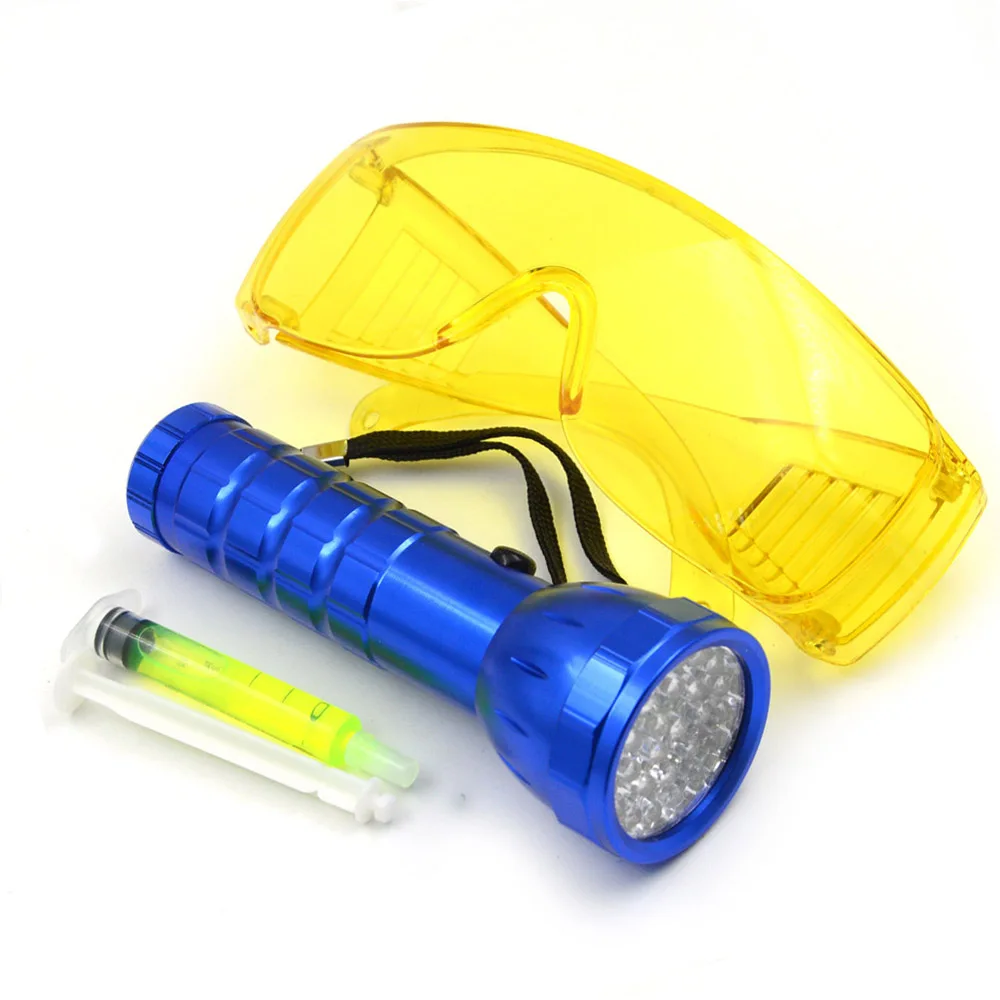 Универсальный Авто кондиционер A/C система тестовый детектор утечки комплект УФ инструмент для красителя флюоресцентное масло с фонариком защитные очки