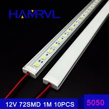 10/30/50/100 м яркий Кухня светодиодный полосы светильник DC12V 72SMD 5050 светодиодный Жесткий Газа Бар светильник+ U алюминий+; обувь на плоской подошве с закрытой пяткой с CE FCC, аддитивного цветового пространства