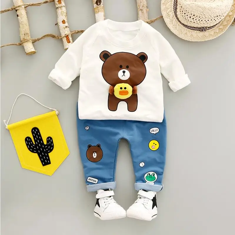 ZWXLHH/Лидер продаж, комплекты одежды для маленьких мальчиков и девочек хлопковые костюмы для малышей пальто с рисунком медведя+ штаны комплект из 2 предметов Детские костюмы - Цвет: Белый