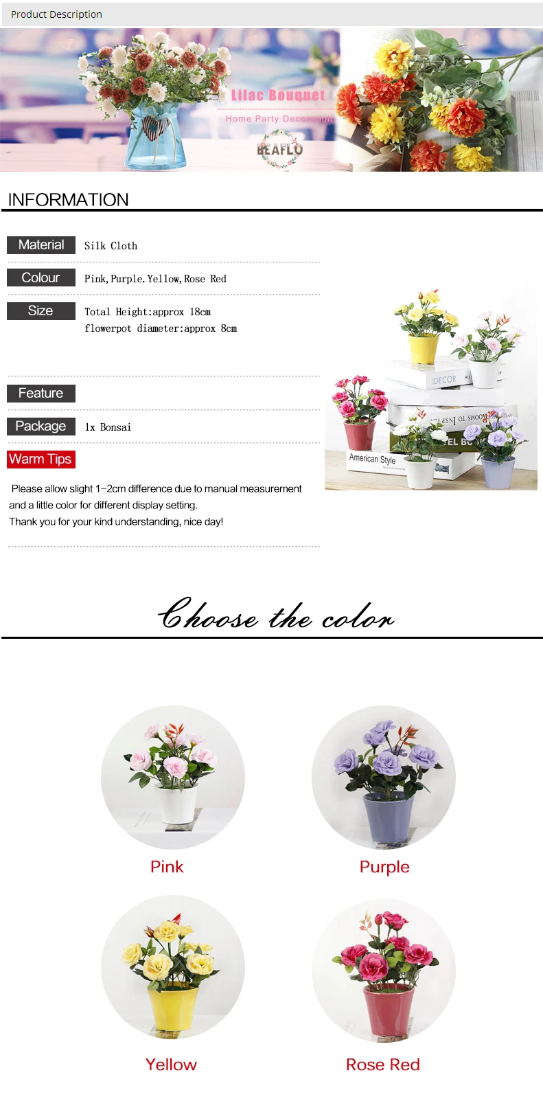 1 шт. искусственные цветы бонсай Розы Шелковый цветочный горшок для комнатных растений для дома Свадебные Декоративные 4 цвета