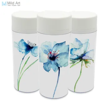 

With Lid Wide Mouth 300ml Water Bottle Minimalist Watercolor Blue Flower Plant Personalized BPA Free Plastic Insulated Drinkware