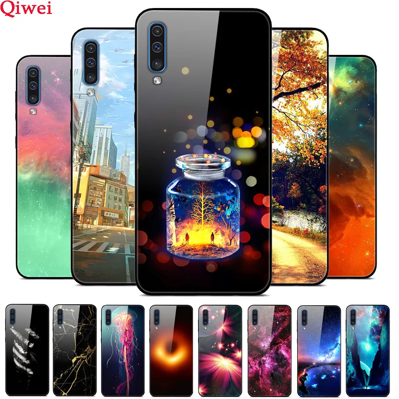 

For Coque Samsung A50 Case Hard Tempered Cover For Samsung Galaxy A50 Case Silicone Bumper Funda A 50 2019 A505F Glass Case Capa