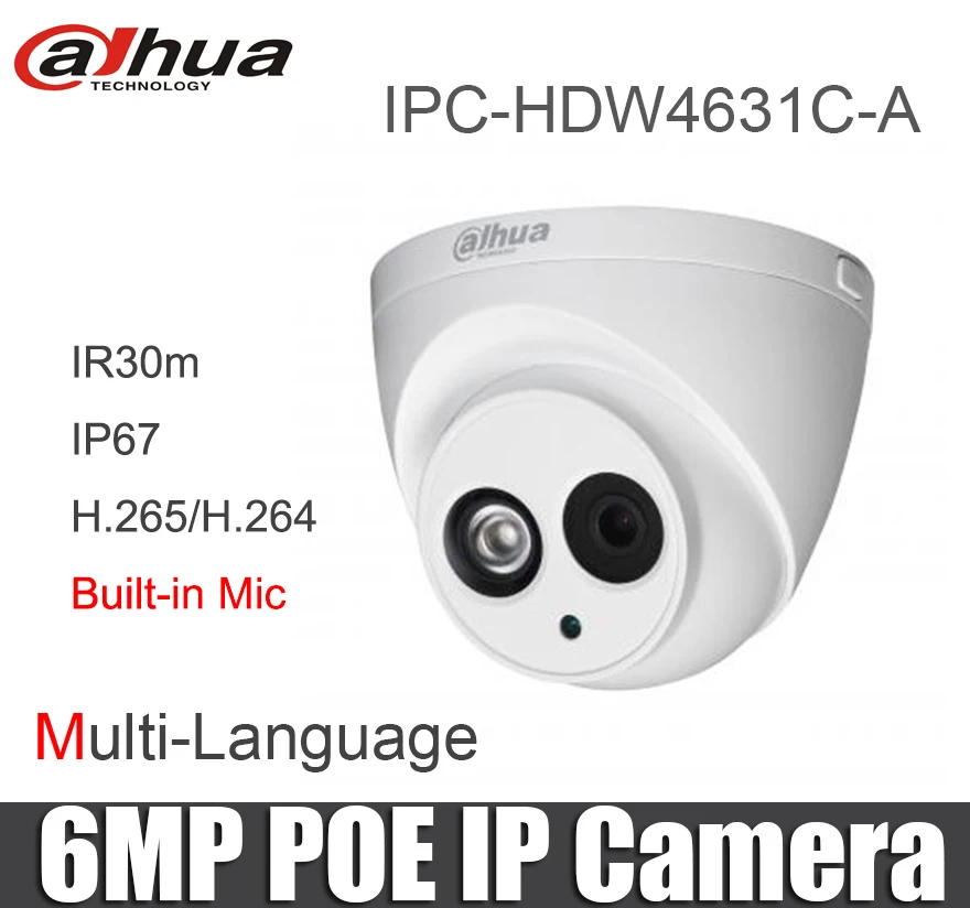 

Dahua 6MP IP Camera economical ipc IPC-HDW4631C-A POE Built-in MIC IR 30m IP67 Network Interface: RJ-45