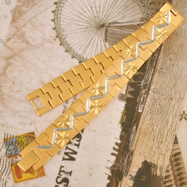 MxGxFam 24 K золотые часы цепи браслеты для мужчин 20 см длина 12 мм Ширина