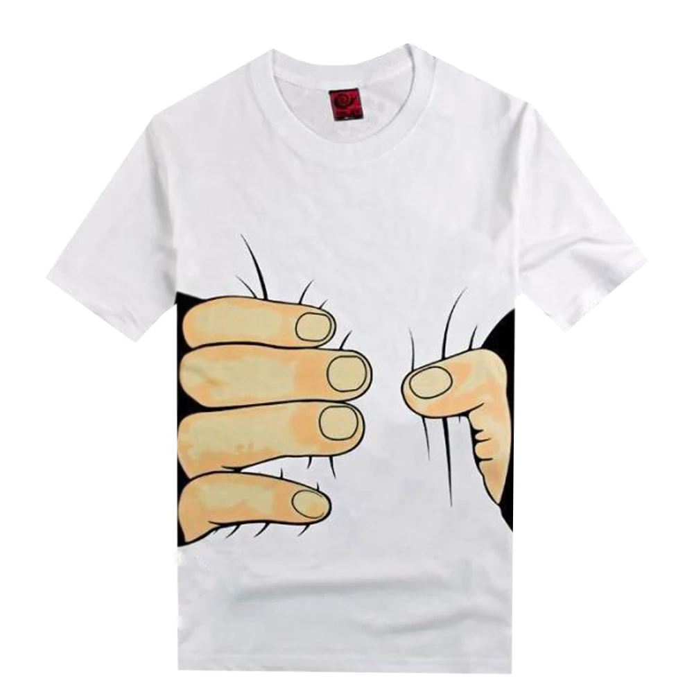 New Fashion Men s Fashion Summer 3D Big Hand Print Round Neck Short Sleeve White T 3